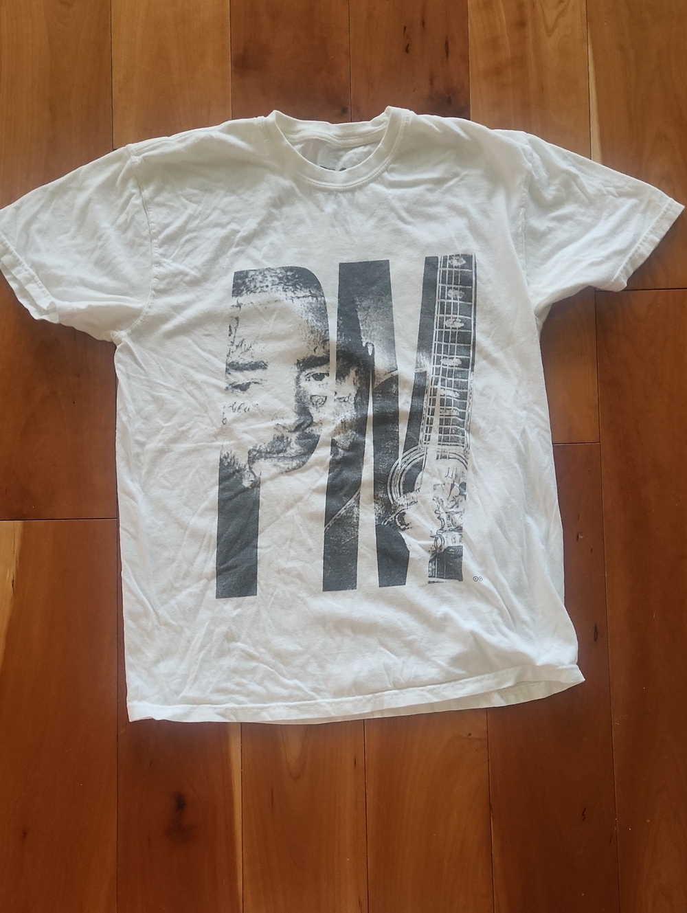 Posty Co. White Graphic Men’s T-Shirt with Guitar Print